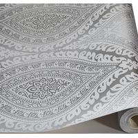 Grandeco Kismet Damask Pattern Wallpaper Metallic Glitter Motif Art Deco (Silver A17703)
