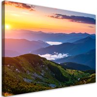 Cuadro sobre Lienzo, Paisaje montañoso puesta de sol, 45x30
