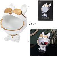 Statue - HOME DECO FACTORY - Chien à Lunettes - Vide Poche - Blanc et Or