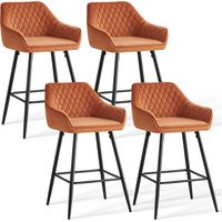 JYMTOM Lot de 4 tabourets de bar chaises en velours,Siège rembourrée, pieds en métal,tabouret. chaises à manger, bars, jambes métalliques-orange