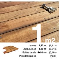 Kit terrasse bois exotique JATOBA pour 1 m² • Lames 4,9 m, lambourdes 4,25 m et visserie Inox