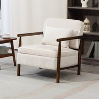 Poltrona d'accento con vano contenitore, cuscino lombare, seduta in velluto, struttura in legno, portata massima 113 kg - bianca