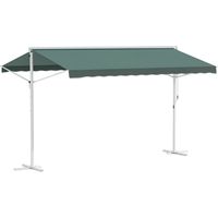 Outsunny Doppelmarkise 4 x 3 m, manuell einziehbar, neigungsverstellbar, Metall, wasserdicht, Polyester, dunkelgrün