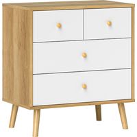 Commode à 4 tiroirs avec une finition élégante et une grande capacité de rangement, 60 x 35 x 65 cm, chêne et blanc