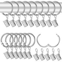 42 Pcs 32mm Anneaux Rideaux avec Pince Rideau, Anneau Rideau, Anneaux de Rideaux en Métal avec Clips à Rideaux, Pince a Rideaux Crochets Anneaux pour Tringle à Rideaux Douche Glissement Argent