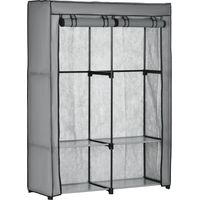 Armadio Guardaroba Portatile in Tessuto non Tessuto con 4 Ripiani Aperti e 2 Appendini, 118x49x170 cm, Grigio