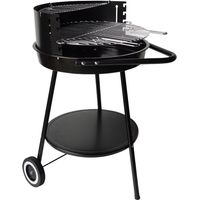 Barbacoa de carbón redonda con ruedas de altura regulable fabricada en acero esmaltado con parrilla de acero inoxidable