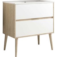 Kibath Mueble de baño con Lavabo NORUEGA 80x45 cm acabado BLANCO mate 2 cajones suspendido (patas decorativas incluidas)