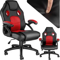 Chaise de bureau gaming ergonomique en cuir synthétique noir et rouge