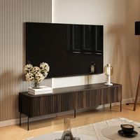 Fernsehtisch Brembana, ein Regal, 4 Türen, geriffelte Türen, 190x40x50h cm, braun Nussbaum