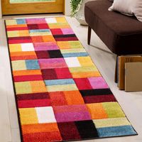 Spectra Carved Largo Geometric Rainbow Bright Multi Coloured Soft Rug 66 x 230 cm (2'5"x7'7") Runner