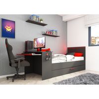 Cameretta con letto singolo estraibile e scrivania incorporata colore antracite e rosso reversibile