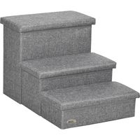 Escalera para Mascotas de 3 Peldaños Escalones para Perros Gatos con Espacio de Almacenamiento 63,5x42,5x40,5 cm Gris