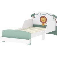 Lit enfant 3-8 ans bas en bois avec rangement et barrières latérales, 150x77x60 cm Vert