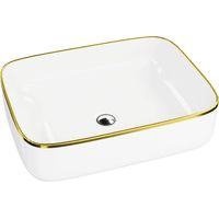 LAVITA Aufsatzwaschtisch Galera Gold Line Aufsatzwaschbecken Rechteckig Waschbecken Ohne Überlauf und Hahnloch Aus hochwertigem Porzellan Waschtisch 50,5x40x14 cm Weiß/Gold