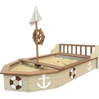Axi Doris Bac À Sable, Forme Bateau, En Bois - Beige Avec Gouvernail Rotatif Sur Le Mât Bâche Et Toile De Fond Incluses - 153 X 90 X 100 Cm