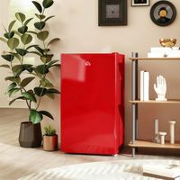 Nevera Pequeña con Congelador 91L Silenciosa Puerta Reversible Temperatura Regulable y Estantes Ajustables Rojo