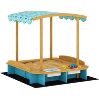 Arenero para Niños con Techo 3 Bancos 2 Cajas de PP Forro para Niños de 3-6 Años 128x118x121 cm Azul