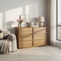 Commode 6 tiroirs, armoire moderne de rangement en bois, coiffeuse meuble de rangement pour salon, chambre, couloir, 115 x 48 x 78 cm, couleur chêne