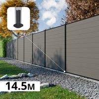 Kit Clôture Composite RIO Platines 14,5x1,8m - Bois composite & Aluminium - Poteaux Noir sur Platines - Brise vue