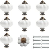 Bouton Ceramique Meuble Blanc et Bronze avec Vis en Forme de Citrouille (Lot de 8) - 3 x 3.5 cm - Bouton de Meuble Rond Vintage - Pour Maison, Bureau, Armoire de Cuisine, Tiroirs et Placard