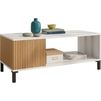 Table basse de salon et salle à manger de style nordique Tokyo en chêne Ryado et blanc Albo 100 x 41 cm