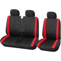 Housses de siège automobile pour fourgonnettes – Housses simples et doubles, pour siège conducteur individuel ou siège passager 2 places, configuration 2+1, motif 3D rayé rouge