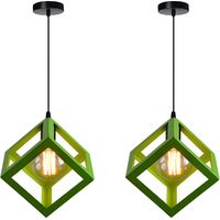 2X Lampada a Sospensione, Creativo Lampada da Soffitto in Ferro, Illuminazione con Cubo Gabbia per Cucina Sala da Pranzo (Verde)