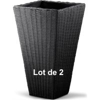 Lot de 2 Pots de fleurs imitation rotin anthracite 40 x 40 x 70 cm