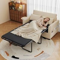 Canapé-lit extensible 2 places avec couchage, USB, table rabattable, matelas, draps et oreillers, beige 134x82-223x84cm