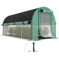 Serre tunnel 4,5 x 2 x 2 m avec bâche PE 140 g/m², parois latérales enroulables, 8 fenêtres et 2 portes, couleur verte