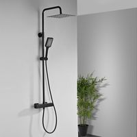 DETBOM Columna de Ducha Termostática Sistema de Ducha Negro Conjunto de Ducha de Altura Ajustable con Mezclador Termostático para Baño Cabezal de Ducha de lluvia Cuadrado