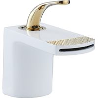 Grifo de lavabo en cascada para baño doméstico, grifo de agua caliente y fría, grifos de baño blancos creativos, dorados y blancos