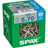 SPAX Lot de 100 vis inox tête fraisée torx SPAX, Diam.5 mm x L.70 mm