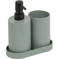Lot distributeur de savon et gobelet strié vert - 5five