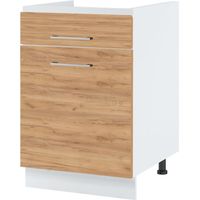 Meuble bas de cuisine Bellissi Chene 1 porte 1 tiroir L 60 cm - Porte avec poignée apparente Coulisses tiroir sans amortisseur Décor chêne brut