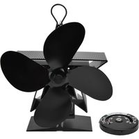 Ventilateur de cheminée à 4 pales avec thermomètre intégré, pour poêle à bois d'intérieur, ventilation par air chaud pour une meilleure répartition de la chaleur, noir
