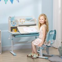 Ensemble de bureau et de chaise pour enfants de 3 ans réglable, Table inclinable à 60° avec tiroir et étagères, Bleu
