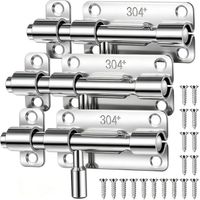 3 Pcs Door Lock Bolt,Gate Bolt Lock,Stainless Steel Door Latch with Screws 4",Heavy Duty Sliding Shed Bolts for Doors,Security Gate Bolts for Wooden Gates,Bathroom,Bedroom,Garden,Shed,Toilet,Fences