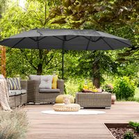 Parasol de jardin double déporté en métal et polyester gris foncé avec manivelle, ventilation et structure stable