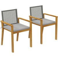 Juego de 2 Sillas de JardĂn Exterior de Madera Apilables con Cojines Desmontables Brazos Respaldo 59x55x86 cm Natural
