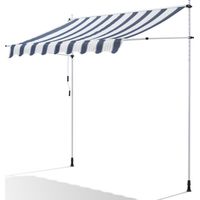 Canopée Store Banne Manuel 300 x 150 cm - Auvent de Terrasse sans Perçage - Protection Solaire Réglable avec Manivelle - Bleu et blanc