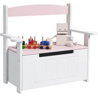 Banco Almacenaje para Niños con Respaldo Tapa Amortiguadora Carga 30 kg para Salas de Juego 68,5x34x58 cm Rosa y Blanco