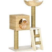 Árbol Rascador para Gatos Medianos Altura 100,5 cm Torre para Gatos con Cama Superior y Cueva de Totora