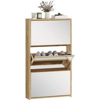 Zapatero Entrada Recibidor con 3 Puertas con Espejo Zapatero Estrecho para 9 Pares de Zapatos 65x17x114,5 cm Natural