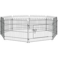 Recinto per Cani e Cuccioli 8 Pannelli in Acciaio, Gabbia per Cani, Box per Animali Domestici da Interno e Esterno, Ø180x61 cm, Nero