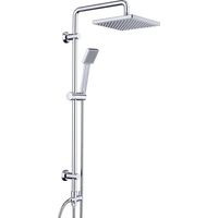 JOHO Colonne de douche sans robinetterie – Système mural avec tête carrée 20x20 cm en ABS, barre fixe en acier inox, douchette à main, chromé