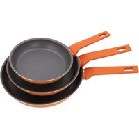 Juego 3 Sartenes de Aluminio Sarten Naranja para Todo Tipo de Cocinas 20cm - 24cm - 28cm Revestimiento Antiadherente