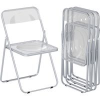 Foldable Chairs, Folding Chairs with Transparent Seat and Backrest, Heavy Duty Steel Frame, 47W x 48D x 75H cm, Clear