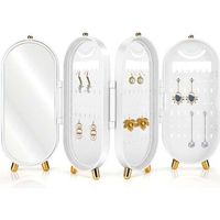 UlisemPrésentoir à boucles d'oreilles pliable avec miroir, organiseur pour boucles d'oreilles et clous d'oreilles